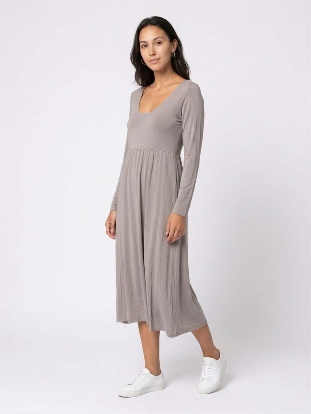 A New Day Women's Long Sleeve Midi Dress Light Gray Size Large